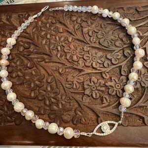 Handmade Freshwater Pearl & Crystal Evil Eye Necklace 🧿